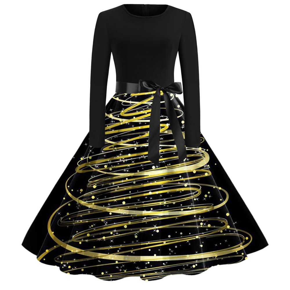 Women's Christmas Gothic Long-Sleeve A-Line Cosplay Dress