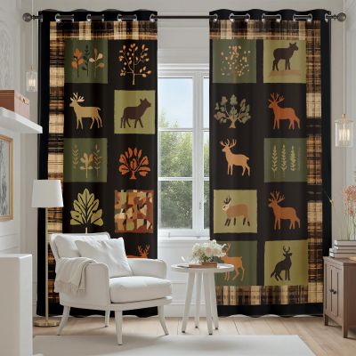 Tyafsgvqo Forest Deer Grommet Curtains, 2-Piece Set, Rustic Farmhouse