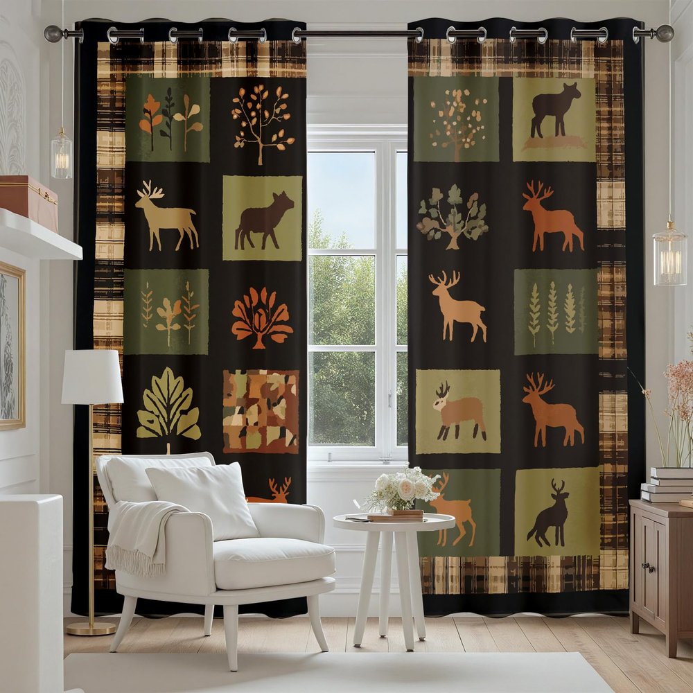 Tyafsgvqo Forest Deer Grommet Curtains, 2-Piece Set, Rustic Farmhouse