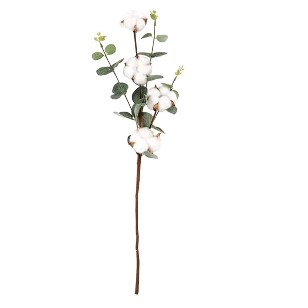 Cabilock Artificial Cotton Flower with Eucalyptus Leaves for Table Decor