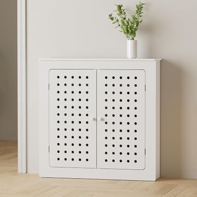 KLWQR Modern Pegboard-Style Radiator Cover with Double Doors, Shelf and Pegboard Panels, 50 x 70 x 20 cm (20 x 28 x 8 in)