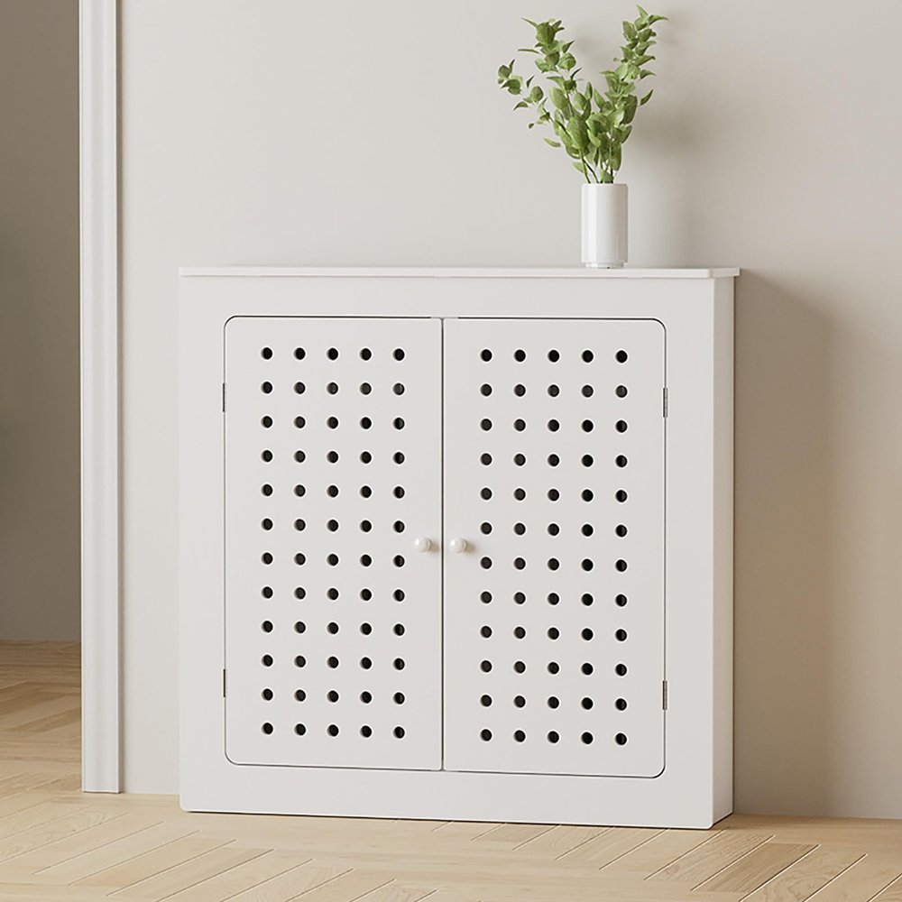 KLWQR Modern Pegboard-Style Radiator Cover with Double Doors, Shelf and Pegboard Panels, 50 x 70 x 20 cm (20 x 28 x 8 in)