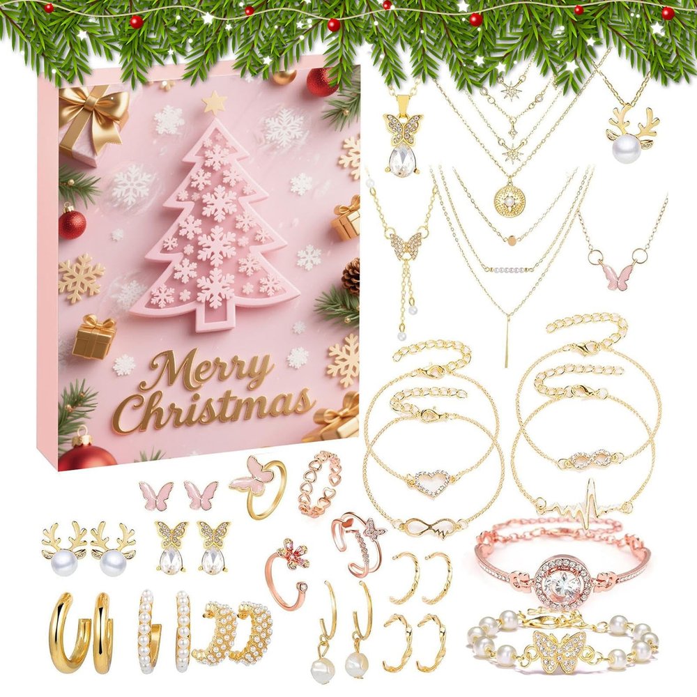 Nbbwwu 2025 Christmas Advent Calendar for Women, 24-Day Jewelry Set Countdown Calendar