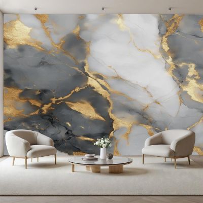 Non-Woven Photo Wallpaper, Luxurious Gilded Marble Gray, 450 x 315 cm