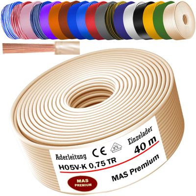 MAS Premium H05 V-K 0.75 mm² Flexible Single-Core Wire, 5–100 m (Transparent, 40 m)