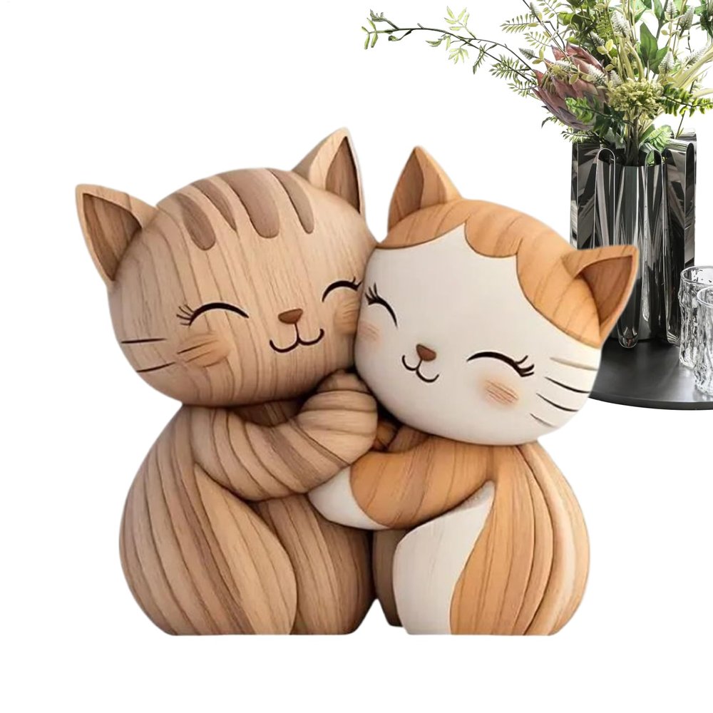 Cat Desk Sign – 2D Pair of Cats Wooden Decor