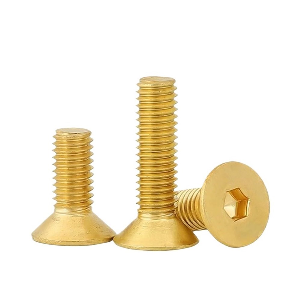 YAKUFAST DIN7991 Brass Flat-Head Screws M2–M10, Pure Brass Hex Socket Countersunk Screws (35 mm, M6, 5 pcs)