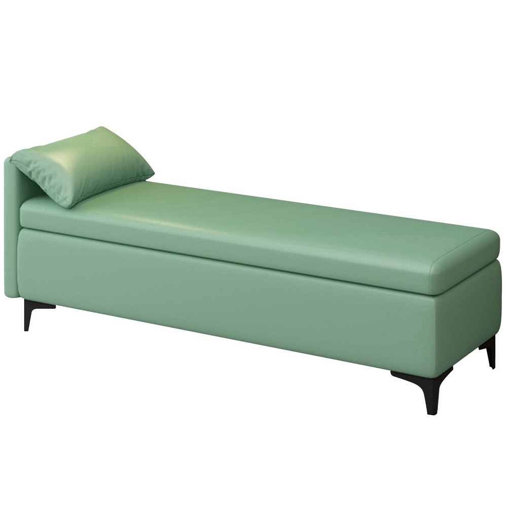Modern Storage Bench with Thick PU Cushion and Metal Legs, Green, 80 cm