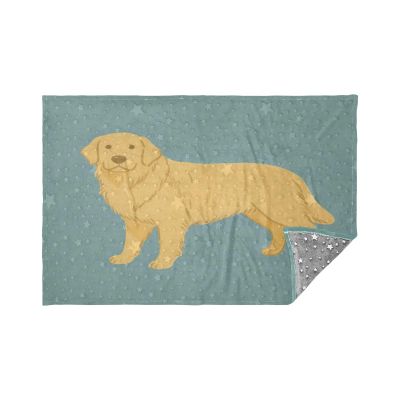 Soft Flannel Travel Blanket, Lightweight, Golden Dog, Teal Blue, Glow-in-the-Dark Stars, 165 x 140 cm