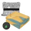 Soft Flannel Travel Blanket, Lightweight, Golden Dog, Teal Blue, Glow-in-the-Dark Stars, 165 x 140 cm view 2