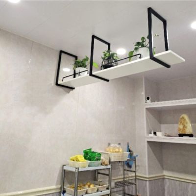 Wrought-Iron Wine Rack and Solid Wood Plant Stand, 1-Tier Hanging Shelf
