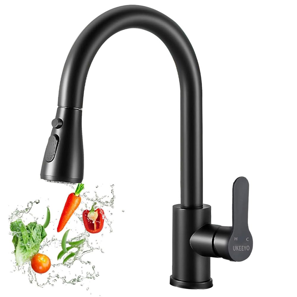 Black Kitchen Faucet with Pull-Down Spray, 3 Modes