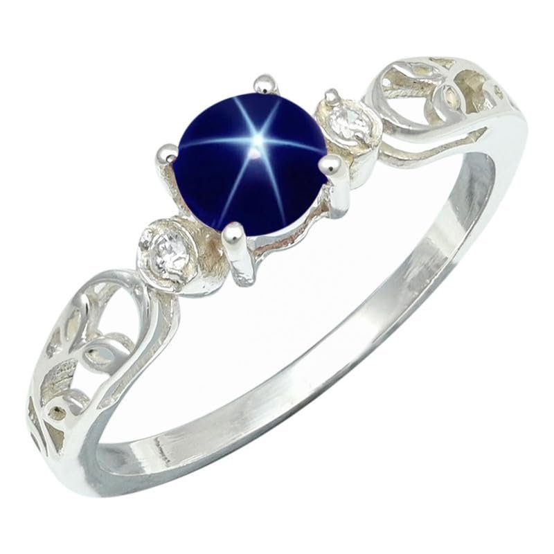 SILVERTROVE Blue Sapphire (Linde Star, Lab-Grown) Silver-Plated Band Ring