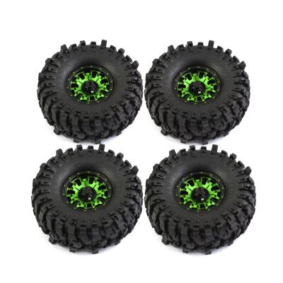 4-Piece 1.9 in Green RC Rubber Tires with Metal Beadlock Wheels for TRX-4, Axial Gen8, SCX10 III 90047 and Tamiya CC-01