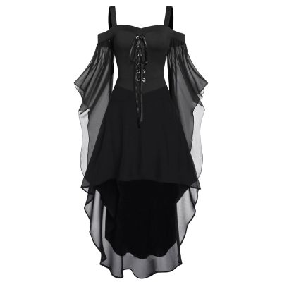 Women's Halloween Renaissance Costume Gothic Medieval Trumpet-Sleeve Corset Maxi Dress