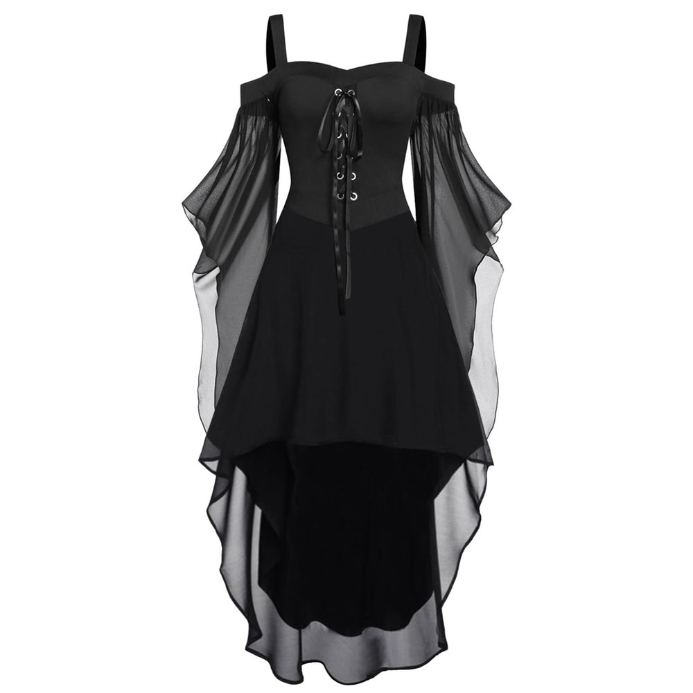Women's Halloween Renaissance Costume Gothic Medieval Trumpet-Sleeve Corset Maxi Dress