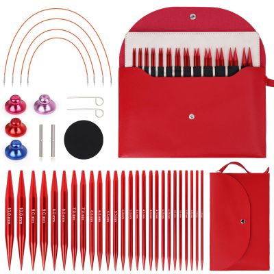 Coopay Interchangeable Circular Knitting Needle Set, 3.0–10.0 mm, Red