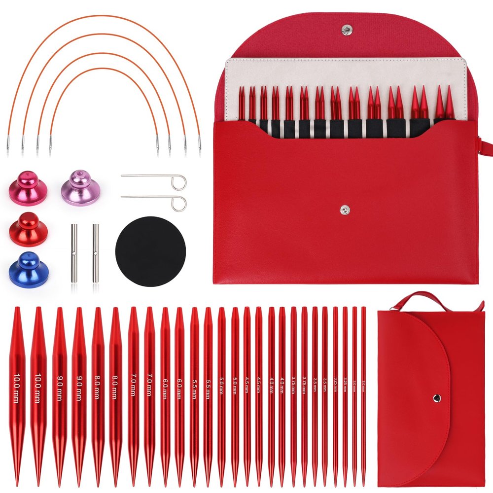 Coopay Interchangeable Circular Knitting Needle Set, 3.0–10.0 mm, Red
