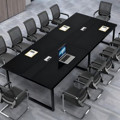 CCUKTFN Large Conference Table with Cable Management and Black Metal Frame for 8–12 People