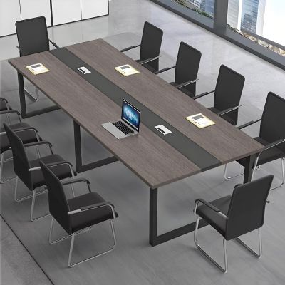 CCUKTFN Large Conference Table with Cable Management and Black Metal Frame for 8–12 People
