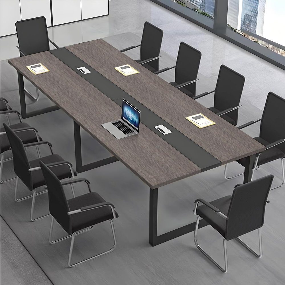 CCUKTFN Large Conference Table with Cable Management and Black Metal Frame for 8–12 People