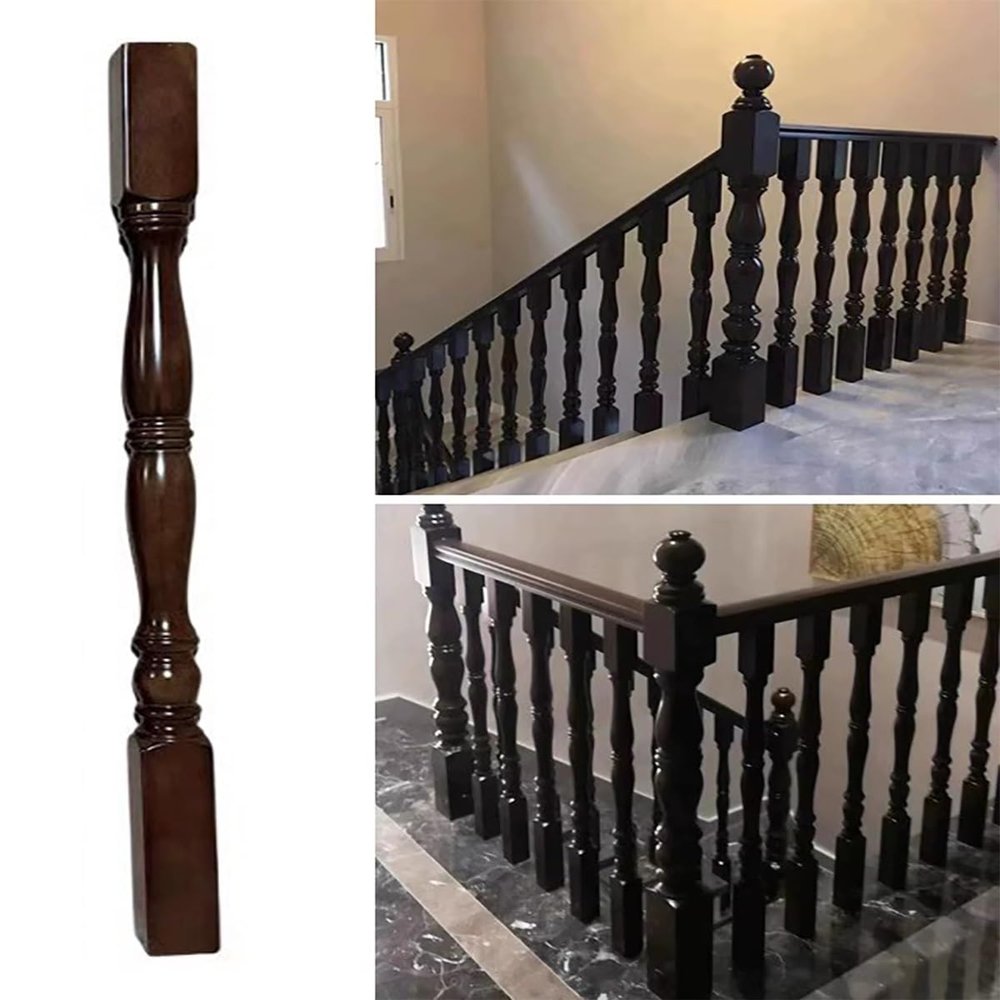 Minimalist Wooden Stair Railing Set, Indoor and Outdoor Railing, Replacement for Landing and ANG Areas, Modern Stairwell Set with 10 Posts (K)
