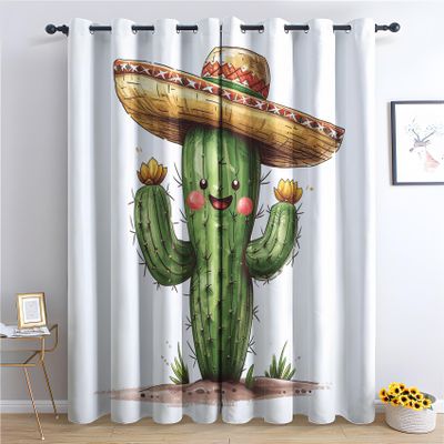 Cactus Blackout Curtains for Kids, Mexican Tropical Plants, 2-Piece Set, 66 x 30 in