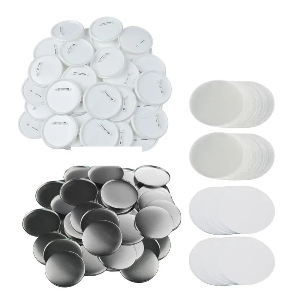 YXZKJZJ 100-Piece Blank Button Parts, 25.75 mm, Round, Plastic/Metal, Matte, Pinback Button Set for Parties and Sporting Events (44 mm, Plastic, 100 pcs)