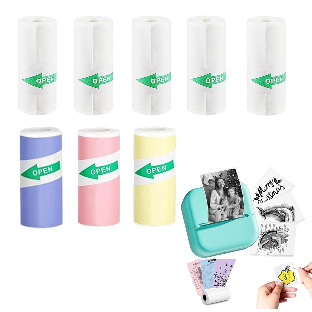 8 Mini Thermal Sticker Paper Rolls, 57 x 25 mm, for Phomemo and Memoking Mini Printers