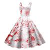 Women's Halloween Horror Bride Costume with Blood Print, Sleeveless White Zombie Dress, S-XXL view 1
