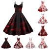 Women's Halloween Horror Bride Costume with Blood Print, Sleeveless White Zombie Dress, S-XXL view 4
