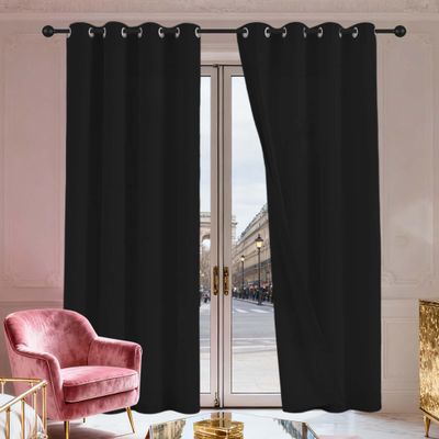 LIUJYUAN Blackout Curtains 100 x 110 cm, Thermal and Sun Protection, with Grommets, Machine Washable, Set of 1, Black