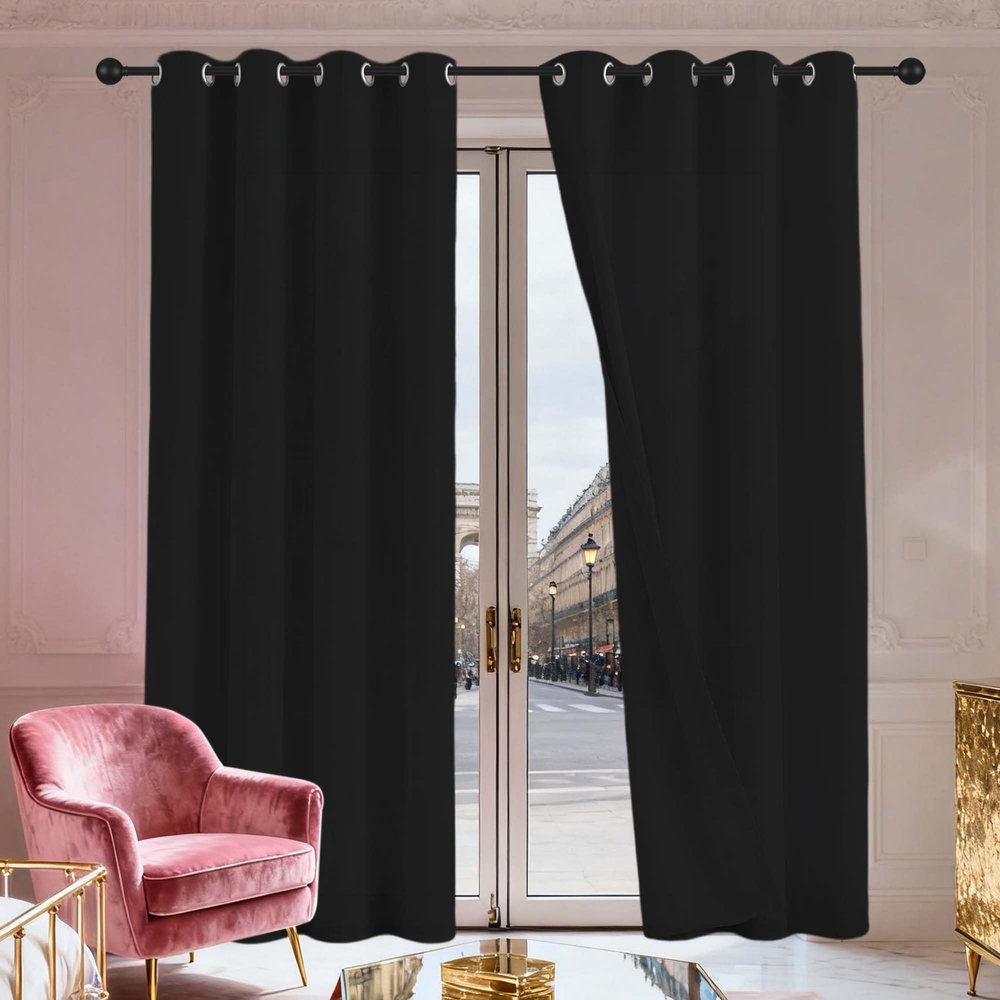 LIUJYUAN Blackout Curtains 100 x 110 cm, Thermal and Sun Protection, with Grommets, Machine Washable, Set of 1, Black