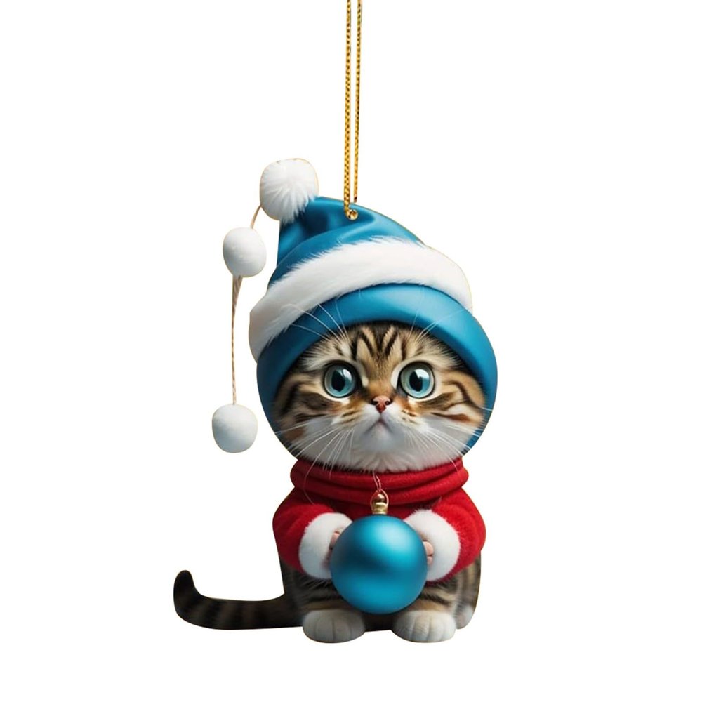 Christmas Tree Cat Ornaments, Cute Acrylic Cat Decorations