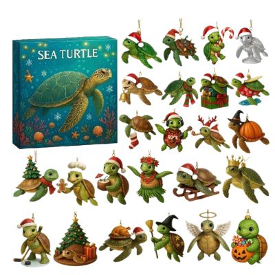 2025 Sea Turtle Advent Calendar, 24-Day Christmas Countdown with 2D Acrylic Turtle Ornament for Car, Rearview Mirror, Wall and Door Decor