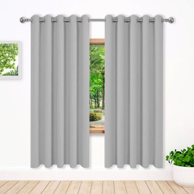 WCHENHUI Blackout Thermal Curtain with Grommets, 280 x 115 cm, Solid Color, Extra Warm, Washable, Light Gray