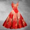 Women's Horror Bride Halloween Costume Dress with Bloody Zombie Print view 2