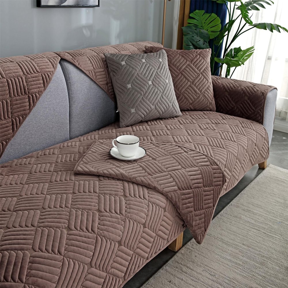 XDKS Non-Slip Chenille Sofa Cover, Coffee, 70 x 150 cm, 1 Piece