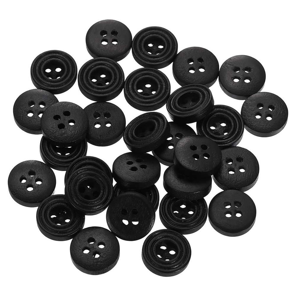 QUARKZMAN 30-Piece 12.5 mm Black Resin Buttons, 4-Hole Round Sew-On Buttons
