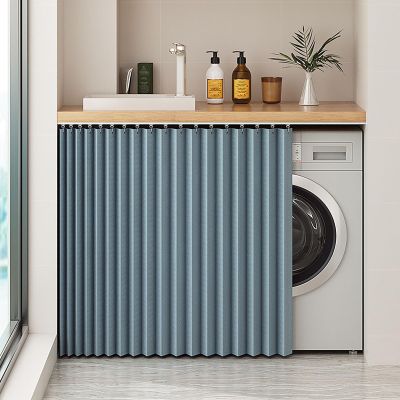 Generic Sliding Cabinet Curtain with Self-Adhesive Track, Waterproof Kitchen Cabinet/Shelf Cover, Blue, W80 cm/H160 cm