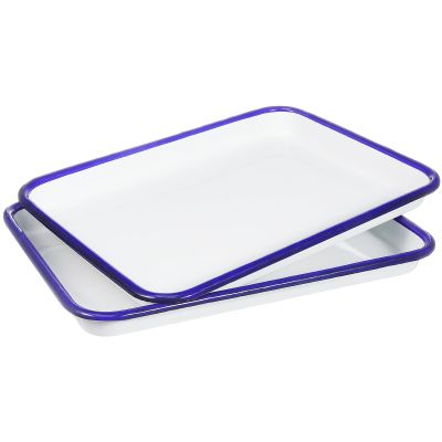 COLLBATH 2-Piece White Enamel Baking Trays, Rectangular, 26 x 18 cm