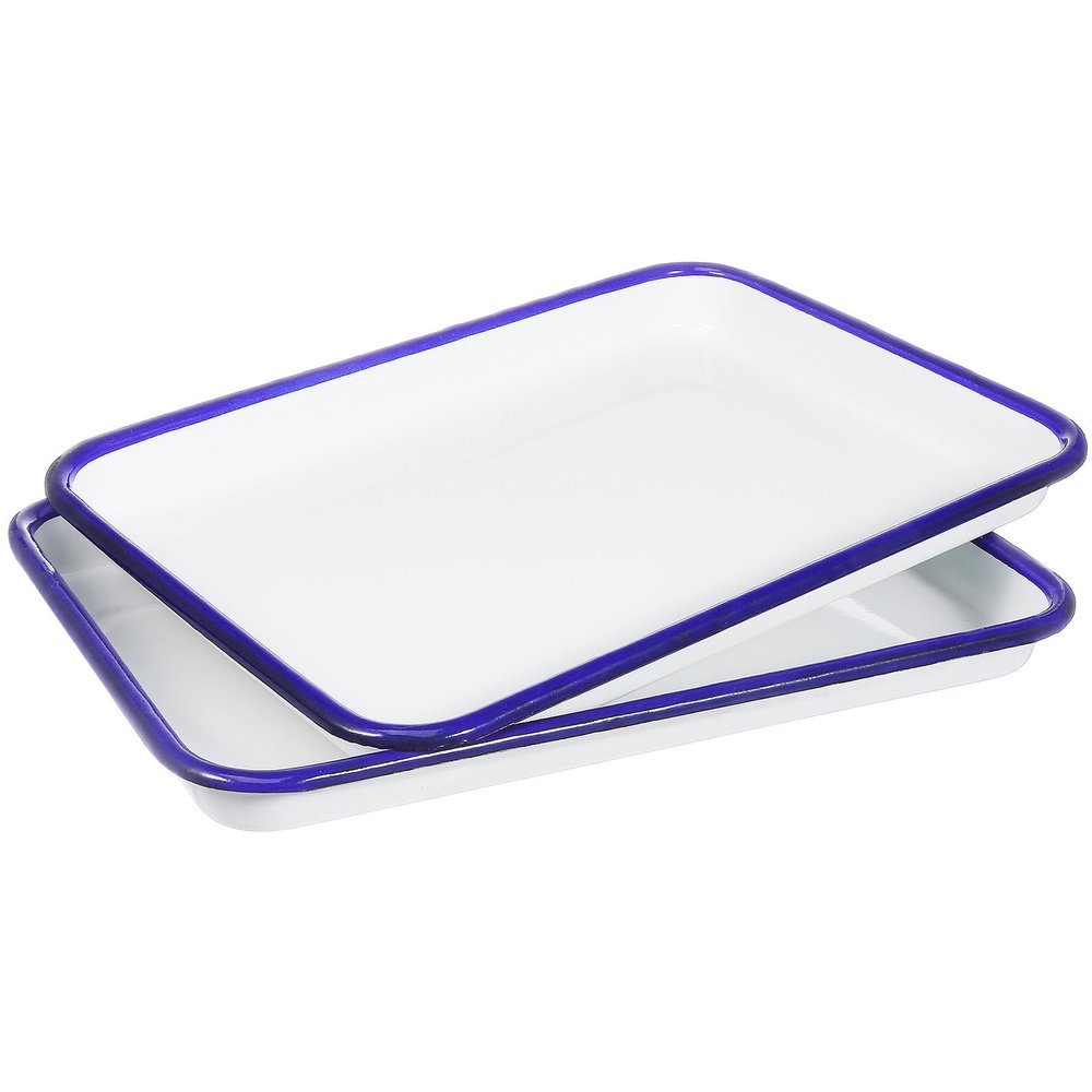 COLLBATH 2-Piece White Enamel Baking Trays, Rectangular, 26 x 18 cm
