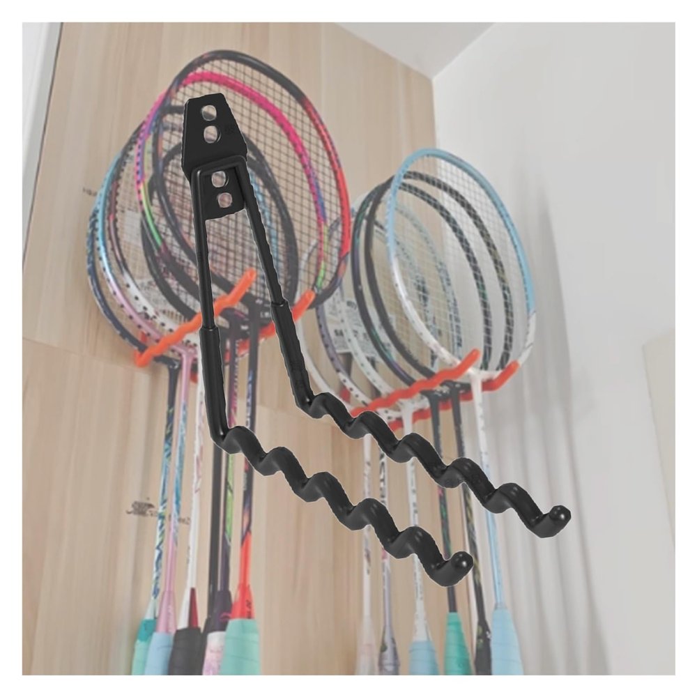 Wall-Mounted Tennis Racket Display Rack, 25 kg Capacity, Holds 6 Rackets, Black