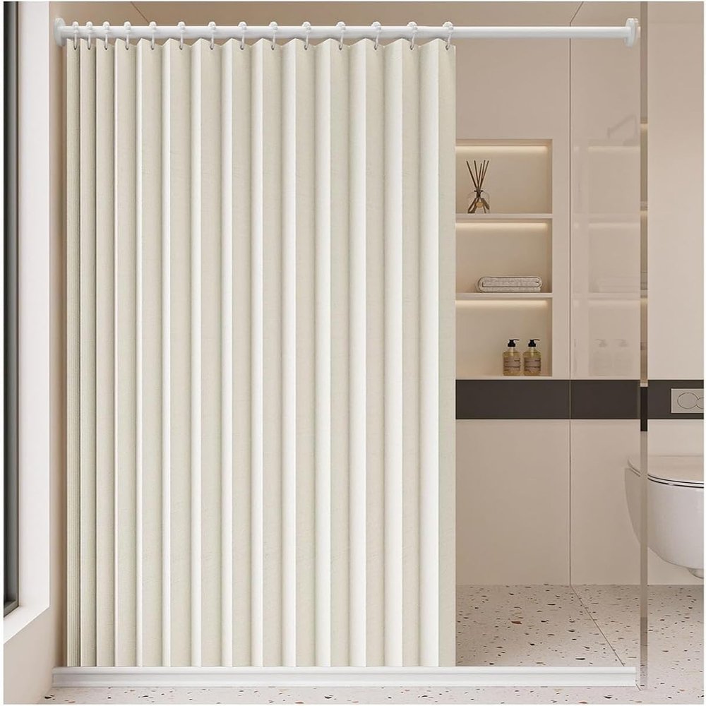 Single Tree Forest Foldable Waterproof Magnetic Shower Curtain, W80 x H240 cm, Beige