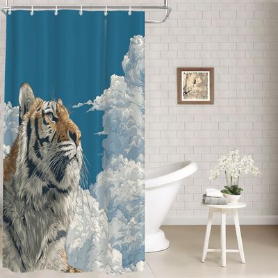 Batmerry Tiger Shower Curtain, Blue Sky Design