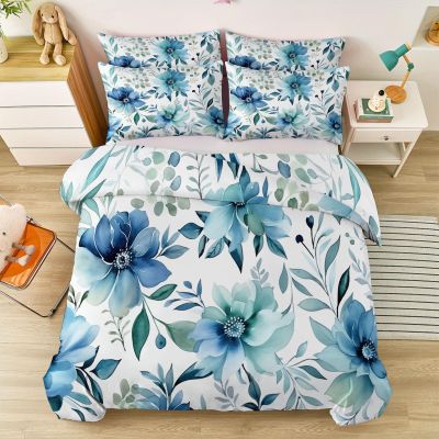 Navy Blue 3-Piece Bedding Set 220 x 240 cm with Reversible Boho Floral Duvet Cover