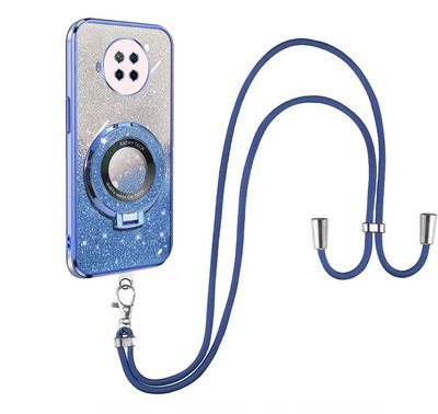 SNCLET Glitter Phone Case for Redmi Note 9 Pro 5G with Foldable Ring Stand and Lanyard, Blue