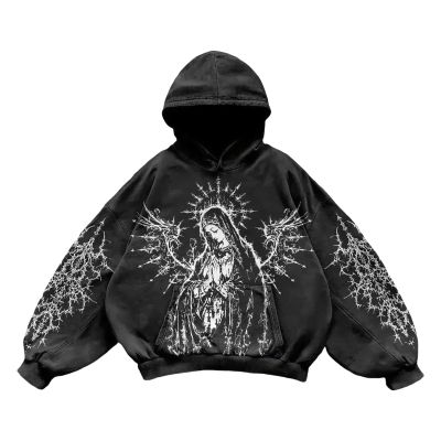 DASONLUE Men's Yk2 Vintage Casual Gothic Steampunk Skull-Print Hoodie