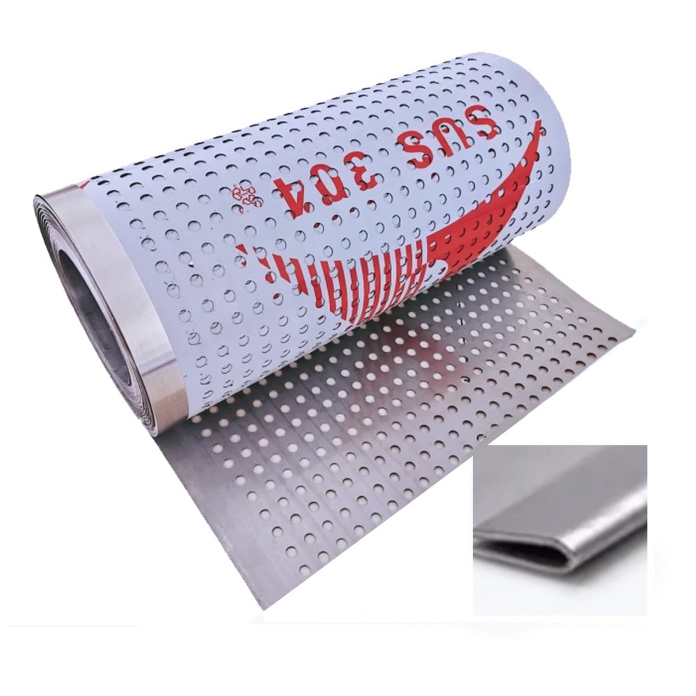 304 Stainless Steel Perforated Sheet, Round Holes, 10 cm × 400 cm, with Gloves