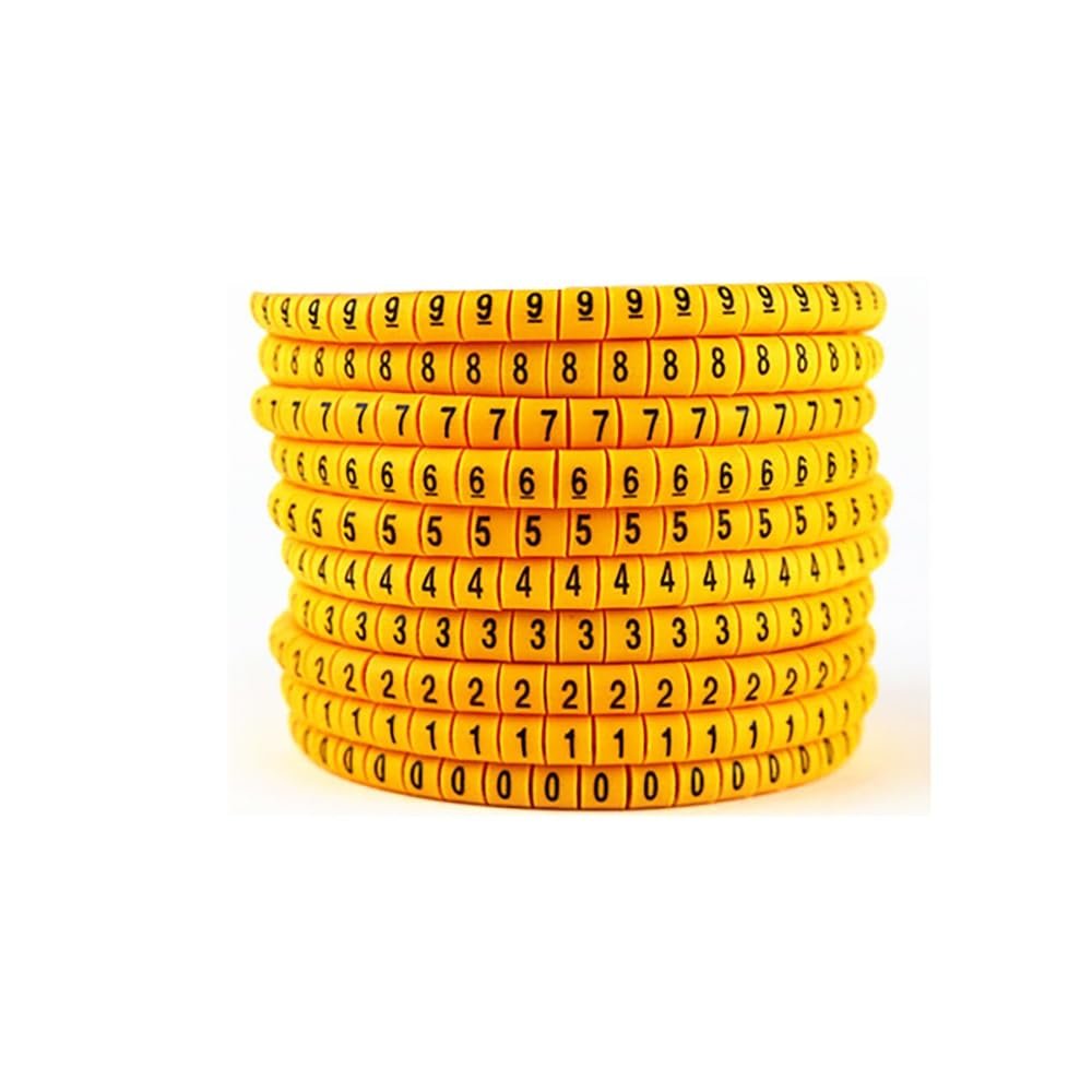 Yellow PVC Wire Markers, Numbered Sleeves 0–9, 120/600 Pieces for 0.5–35 mm Wires